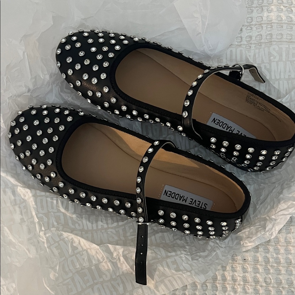 Steve Madden Black Flats with Rhinestone Studs